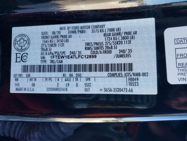 2020 FORD F150 SUPERCREW 12