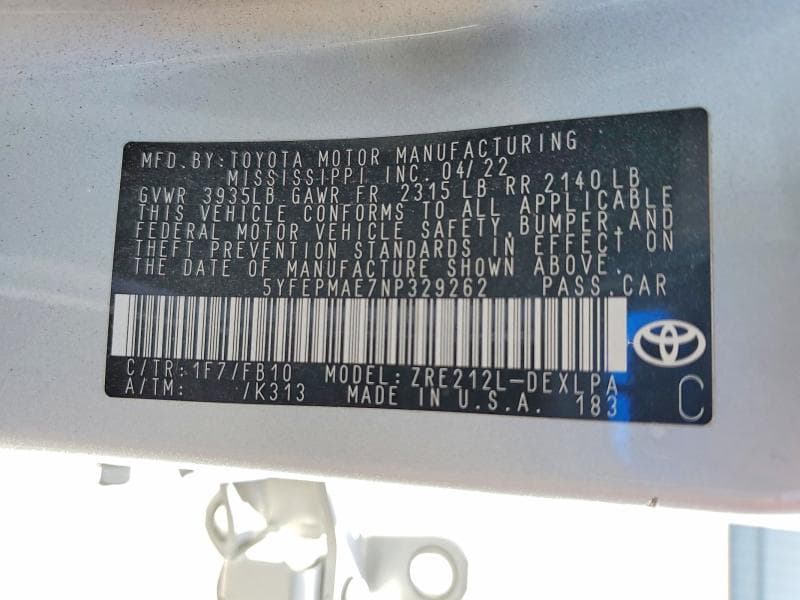 2022 TOYOTA COROLLA LE 12