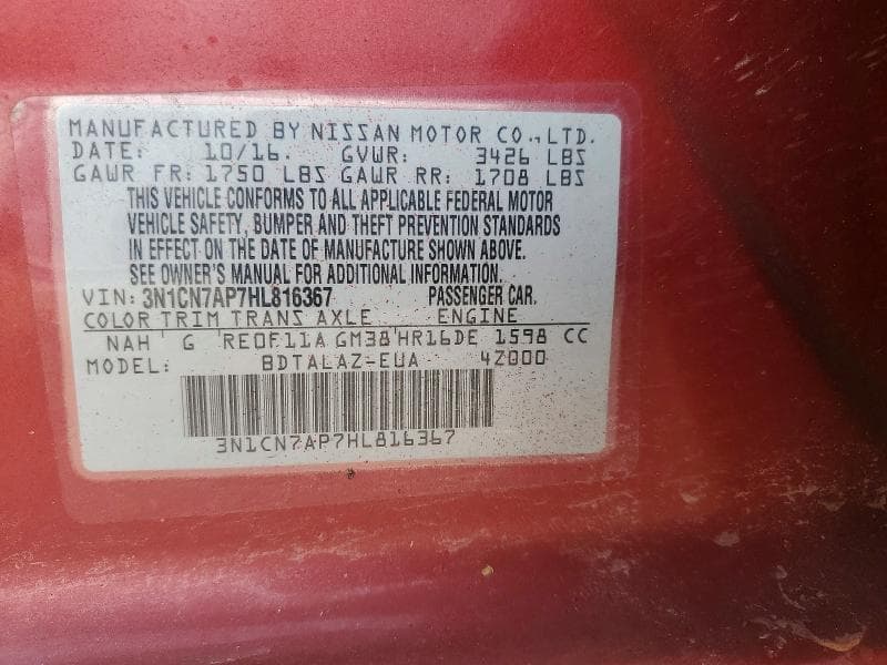2017 NISSAN VERSA 1.6 S PLUS 12