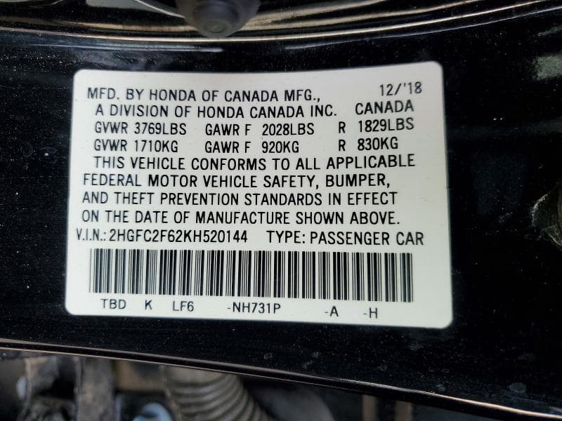 2019 HONDA CIVIC LX 12