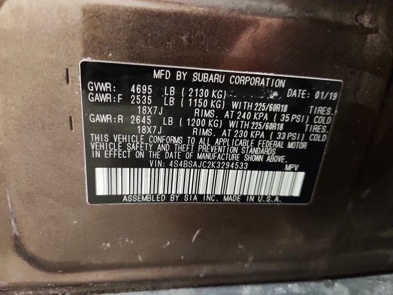 2019 SUBARU OUTBACK 2.5I LIMITED 12