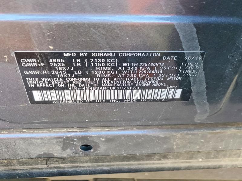 2019 SUBARU OUTBACK 2.5I LIMITED 13