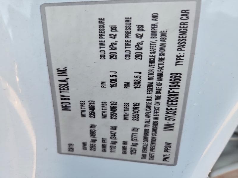 2019 TESLA MODEL 3 12