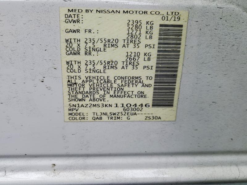 2019 NISSAN MURANO PLATINUM 13