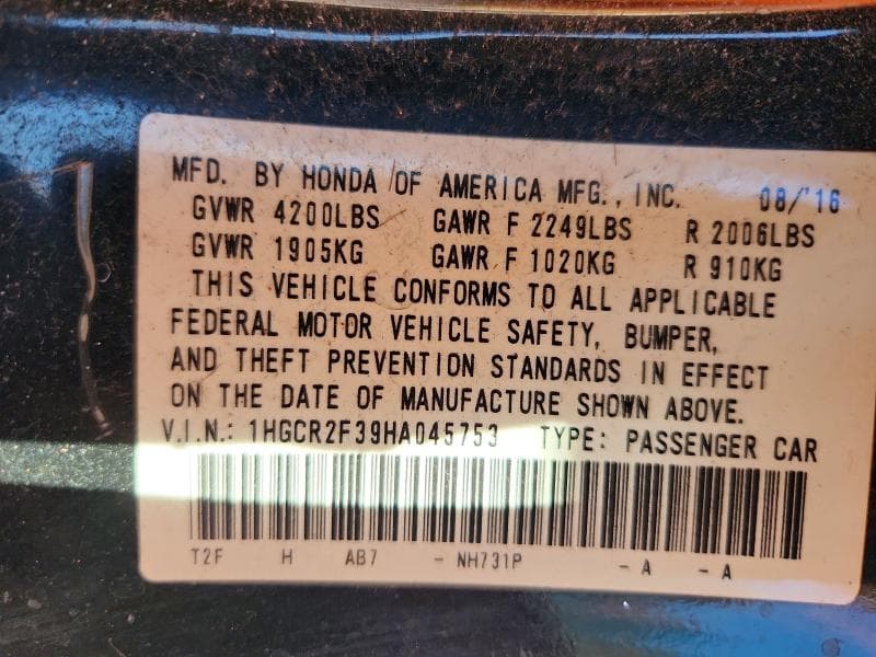 2017 HONDA ACCORD LX 12