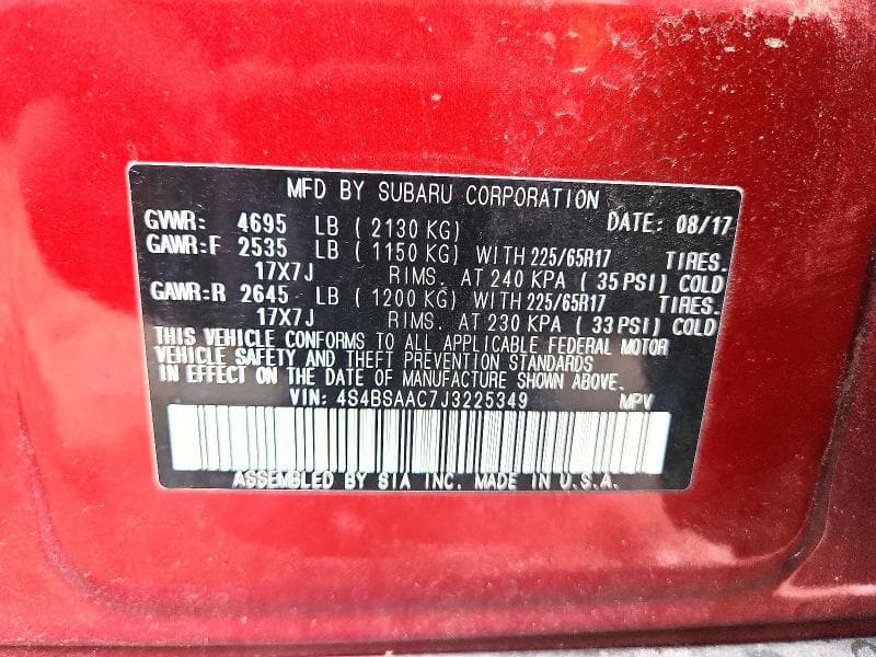 2018 SUBARU OUTBACK 2.5I 12