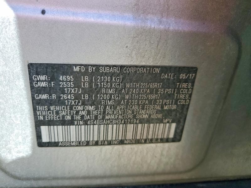 2017 SUBARU OUTBACK 2.5I PREMIUM 13