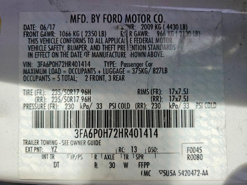 2017 FORD FUSION SE 12