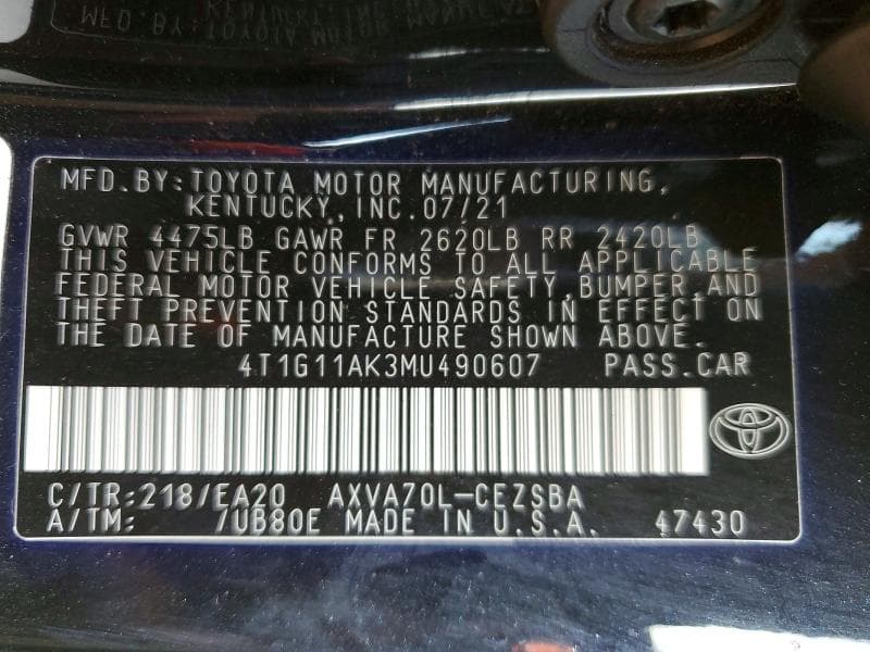 2021 TOYOTA CAMRY SE 12