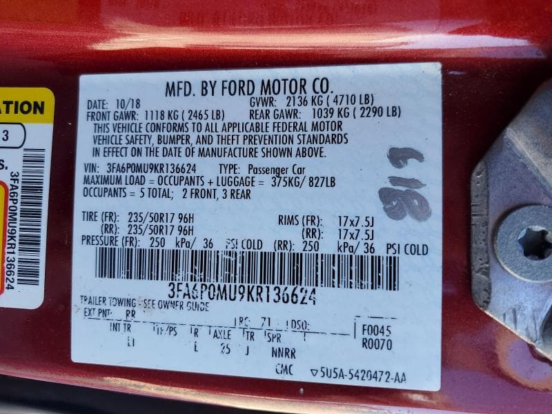 2019 FORD FUSION SEL 12