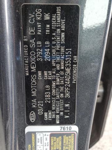 2021 KIA FORTE FE 12