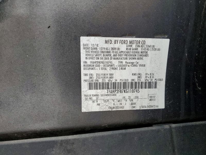 2019 FORD TAURUS LIMITED 12