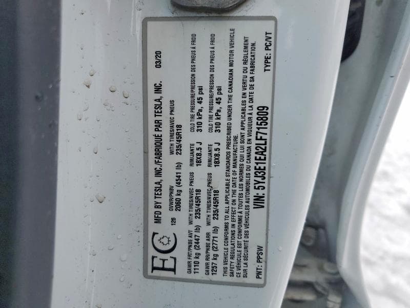 2020 TESLA MODEL 3 12