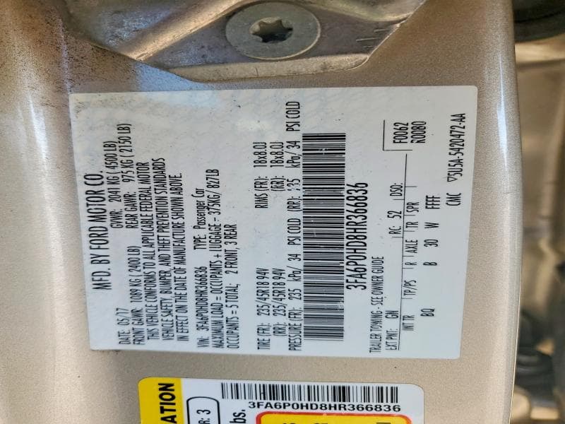 2017 FORD FUSION SE 12