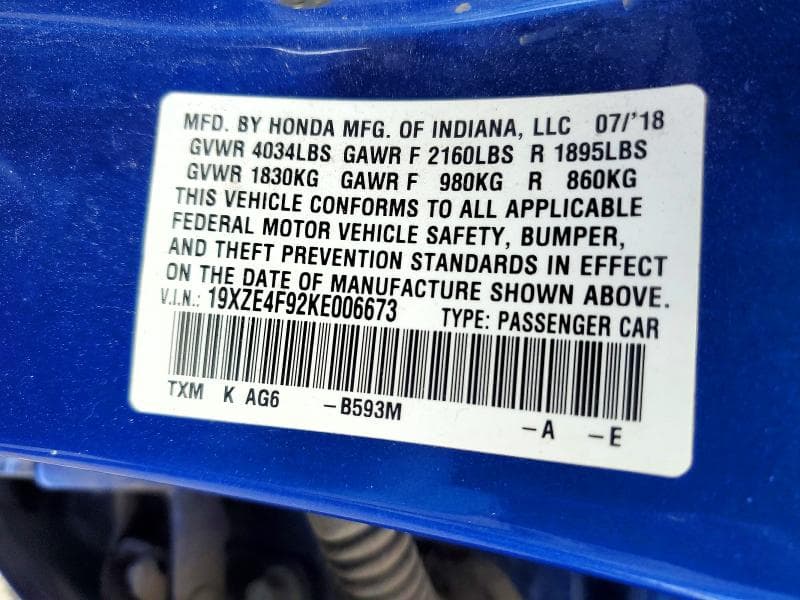 2019 HONDA INSIGHT TOURING 12