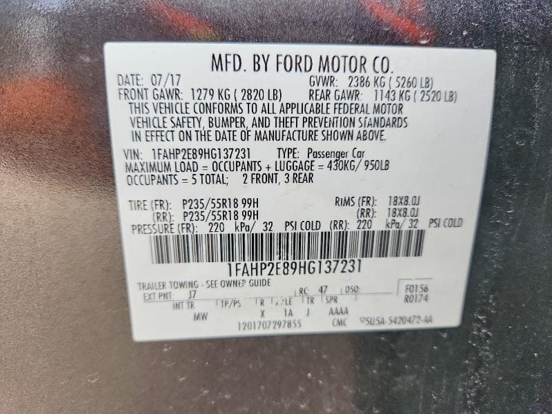 2017 FORD TAURUS SEL 12