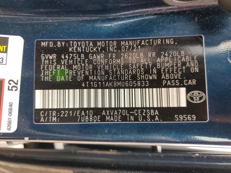 2021 TOYOTA CAMRY SE 13