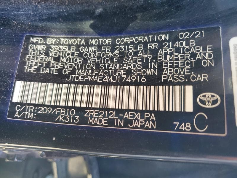 2021 TOYOTA COROLLA LE 13