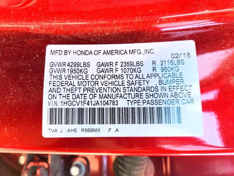 2018 HONDA ACCORD EX 12