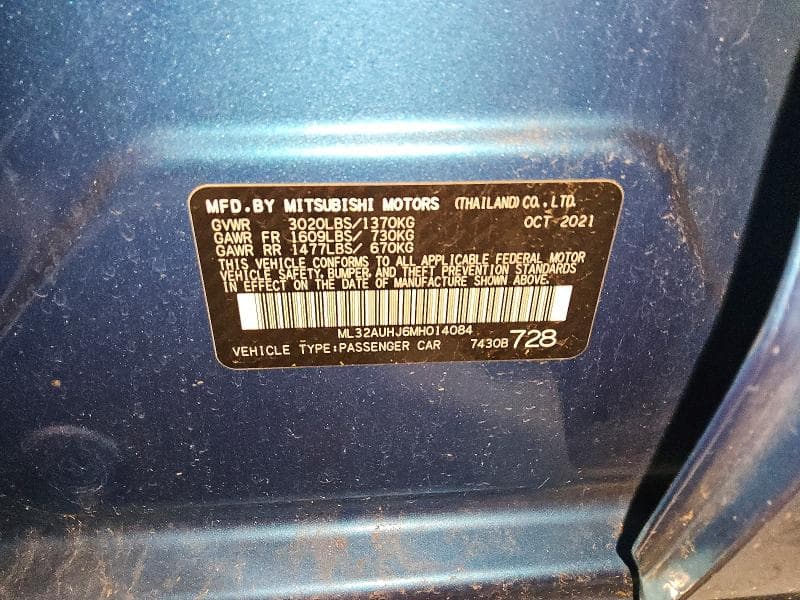 2021 MITSUBISHI MIRAGE ES 12