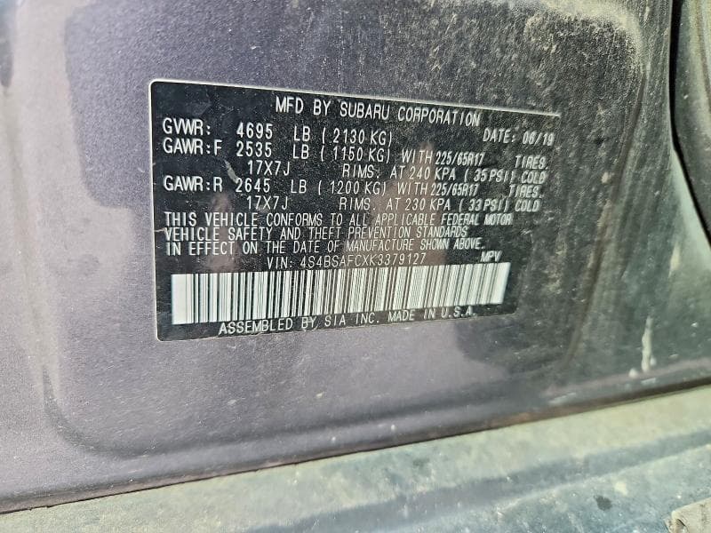 2019 SUBARU OUTBACK 2.5I PREMIUM 13