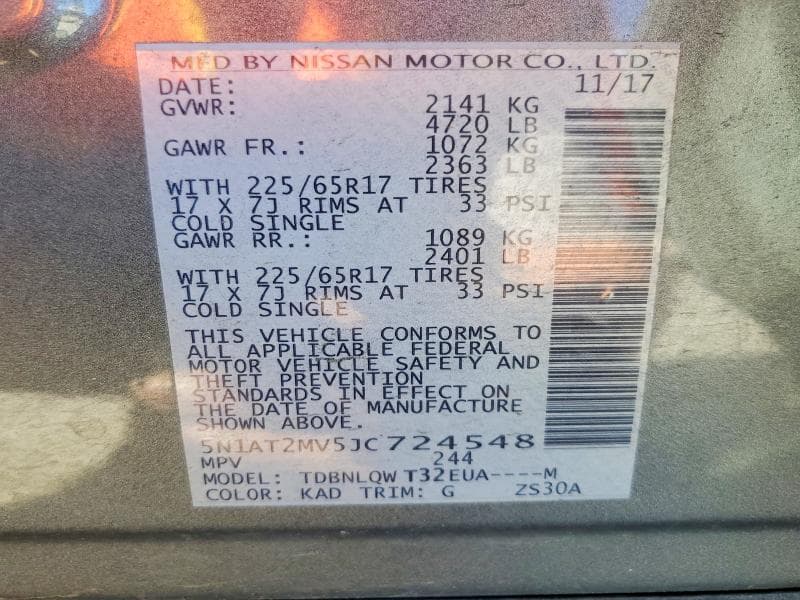 2018 NISSAN ROGUE S 14