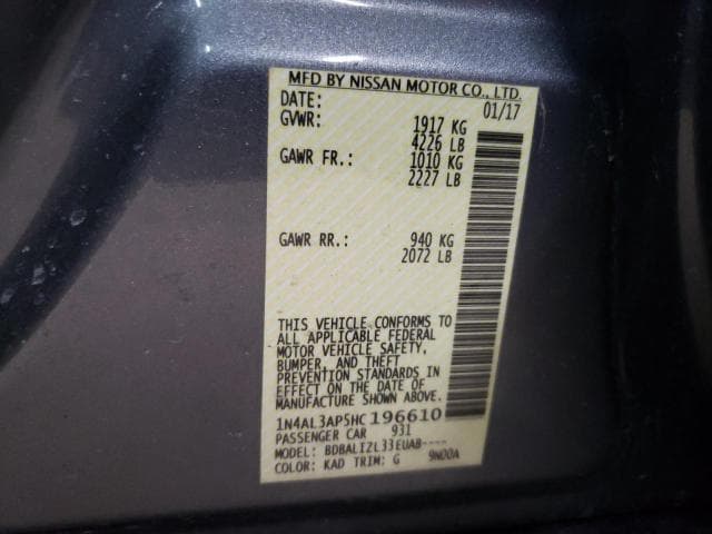 2017 NISSAN ALTIMA 2.5 12