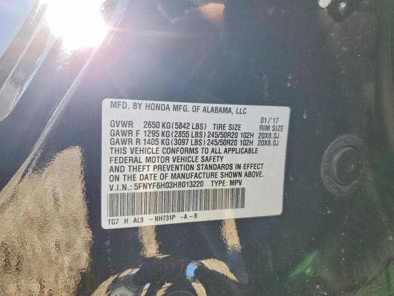 2017 HONDA PILOT ELITE 13