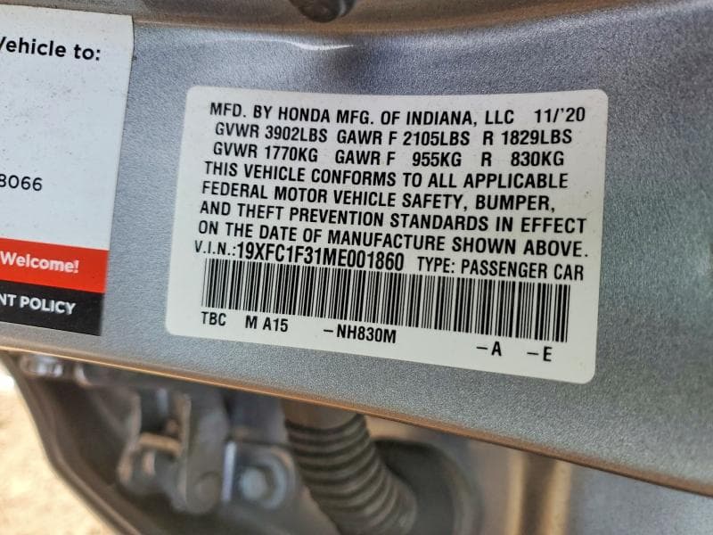 2021 HONDA CIVIC EX 12