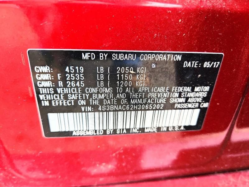 2017 SUBARU LEGACY 2.5I PREMIUM 12