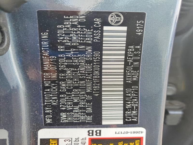 2019 TOYOTA AVALON HYBRID LIMITED 13
