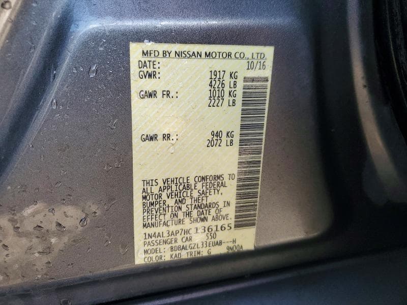 2017 NISSAN ALTIMA 2.5 S 12