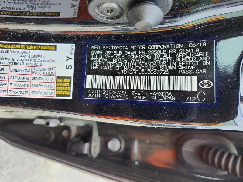 2018 TOYOTA PRIUS 12