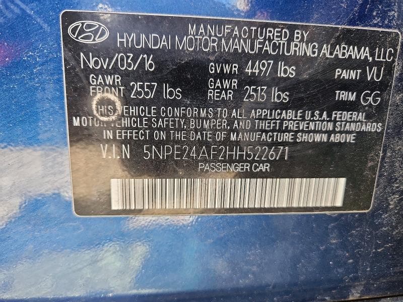 2017 HYUNDAI SONATA BASE 12
