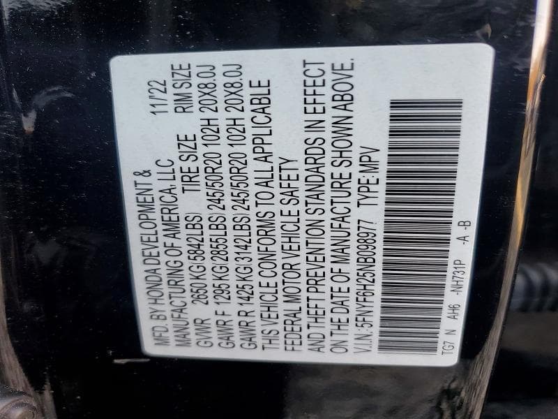 2022 HONDA PILOT SE 12