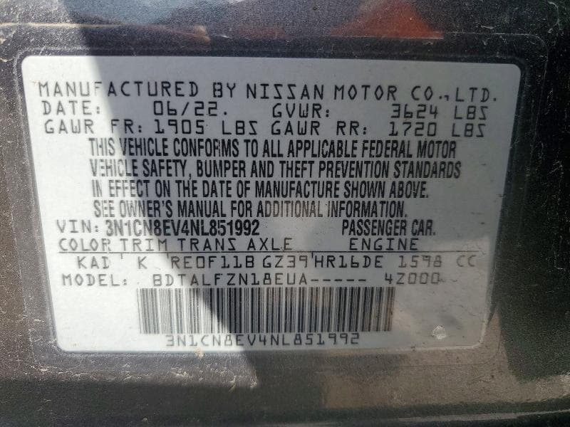 2022 NISSAN VERSA SV 12