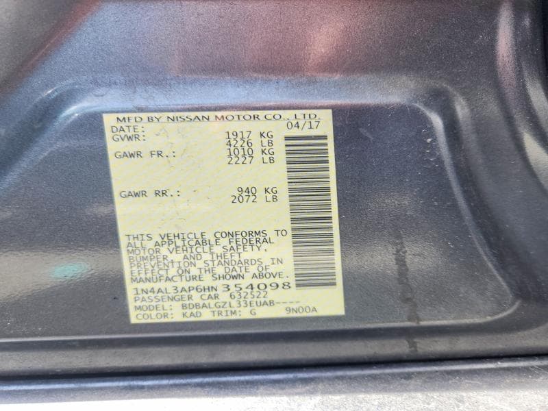 2017 NISSAN ALTIMA 2.5 12