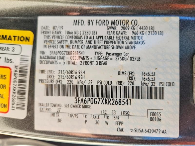 2019 FORD FUSION S 12