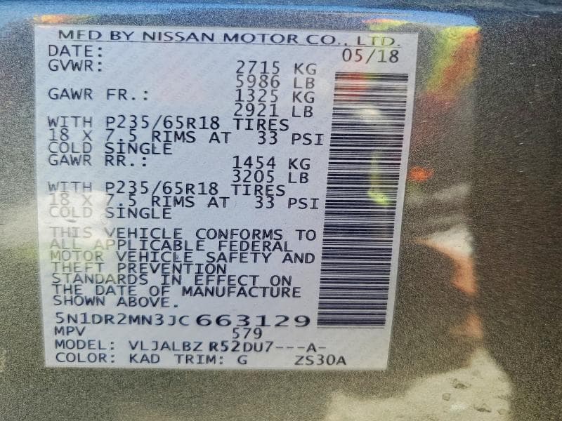 2018 NISSAN PATHFINDER S 14