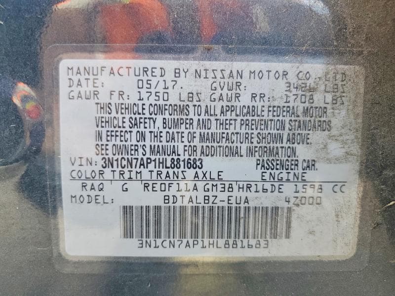 2017 NISSAN VERSA 1.6 S 12