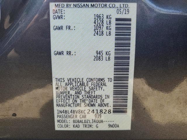 2019 NISSAN ALTIMA 2.5 S 12