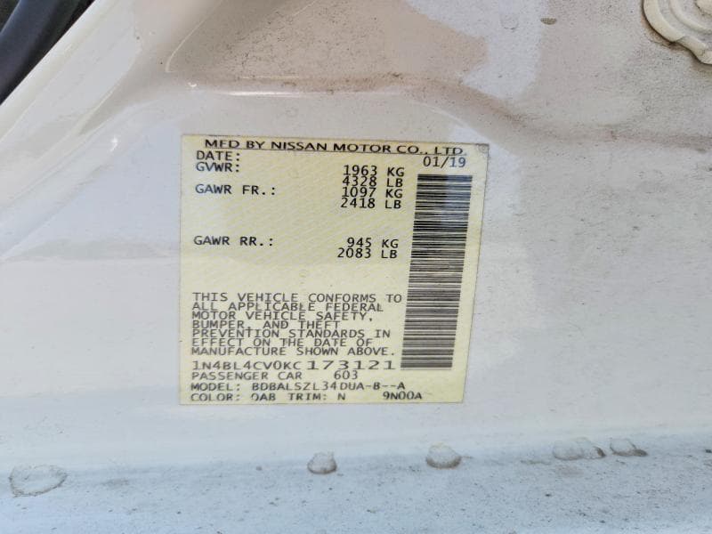 2019 NISSAN ALTIMA SR 12