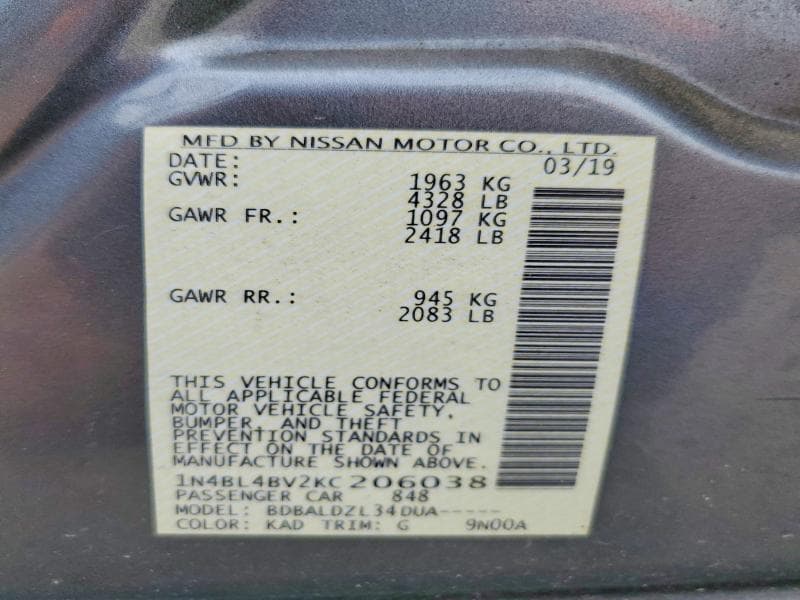 2019 NISSAN ALTIMA 12