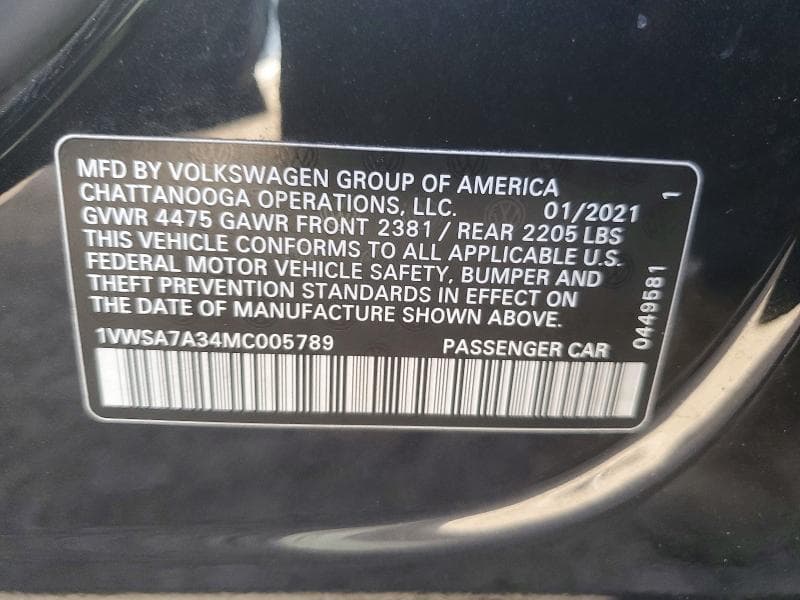 2021 VOLKSWAGEN PASSAT SE AUTOMATIC 12