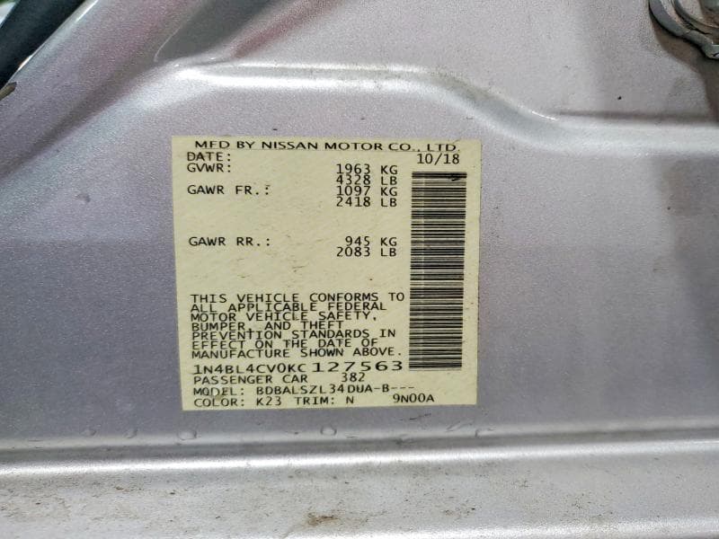2019 NISSAN ALTIMA SR 12