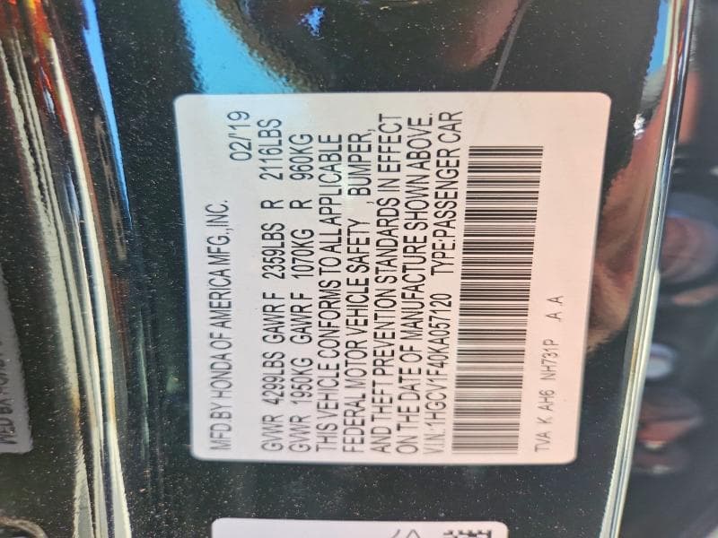 2019 HONDA ACCORD EX 12