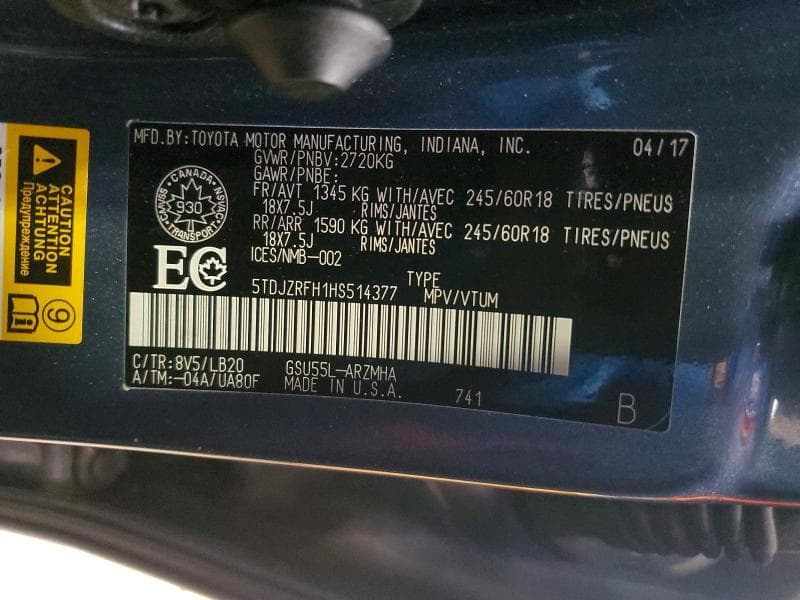 2017 TOYOTA HIGHLANDER XLE 13