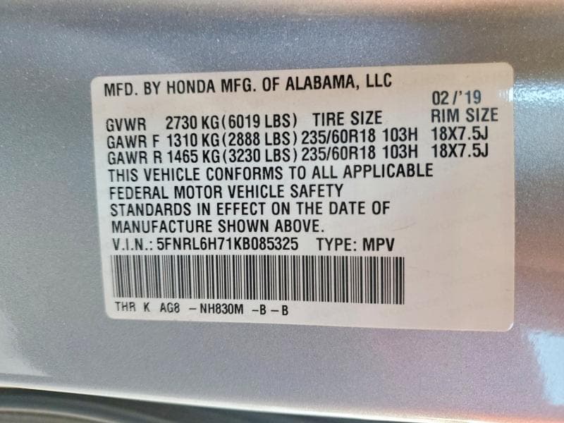 2019 HONDA ODYSSEY EXL 13