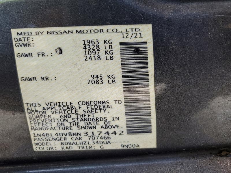 2022 NISSAN ALTIMA SV 12