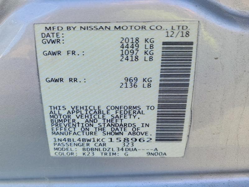 2019 NISSAN ALTIMA S 13